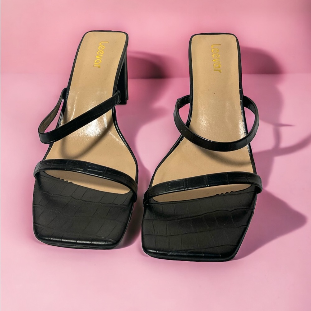 NIB Vegan Leather Square Toe Slim Block Heels